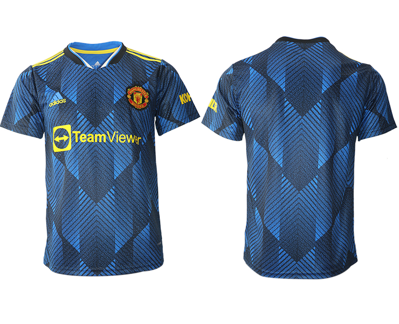Men 2021-2022 Club Manchester United Second away aaa version blue blank Soccer Jersey